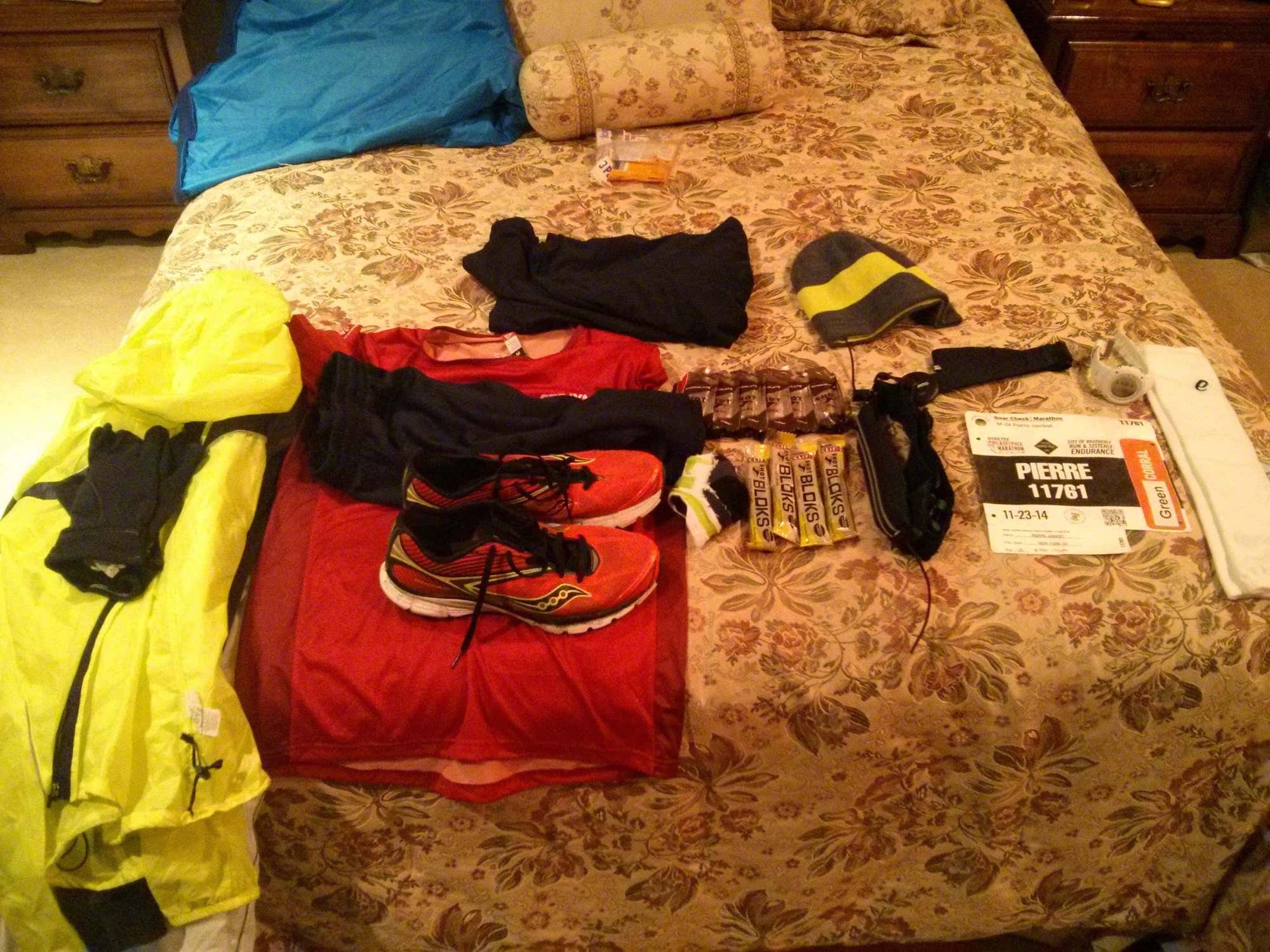Picture of my shoes and gel before the Philadelphia Marathon